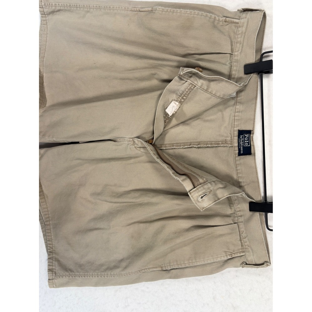 Vintage Polo Ralph Lauren Mens 38 Pleated Chino Shorts Khaki Tan Made in USA - Picture 4 of 13